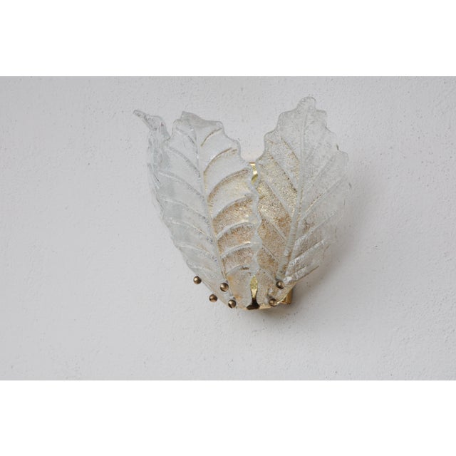 1970s Taormina, Elegant Murano Wall Light Transparent Leaves - Set of 2 For Sale - Image 11 of 16