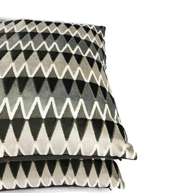 Black Gray & White Geometric Velvet Pillow Cover For Sale In Portland, OR - Image 6 of 8