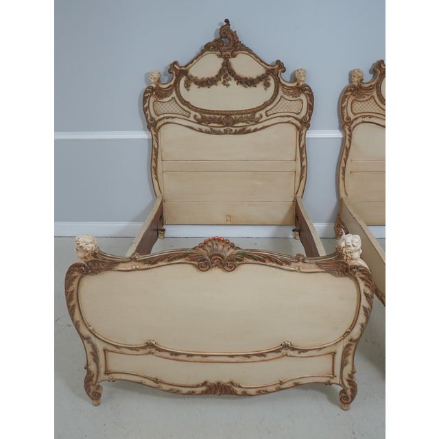 French Pair Antique French Painted Mahogany Twin Beds W. Cherubs For Sale - Image 3 of 18