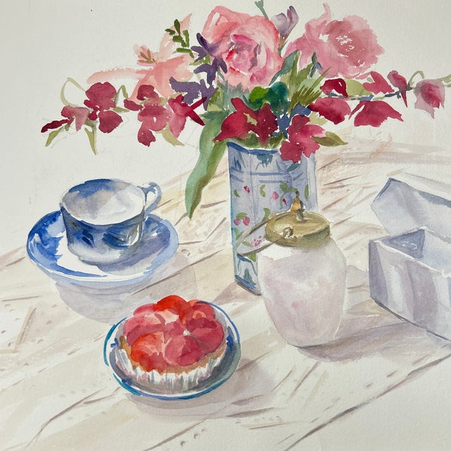 1980’s original impressionist bouquet on table still life watercolor painting on uneven edge paper. Measures 20x13. Check...