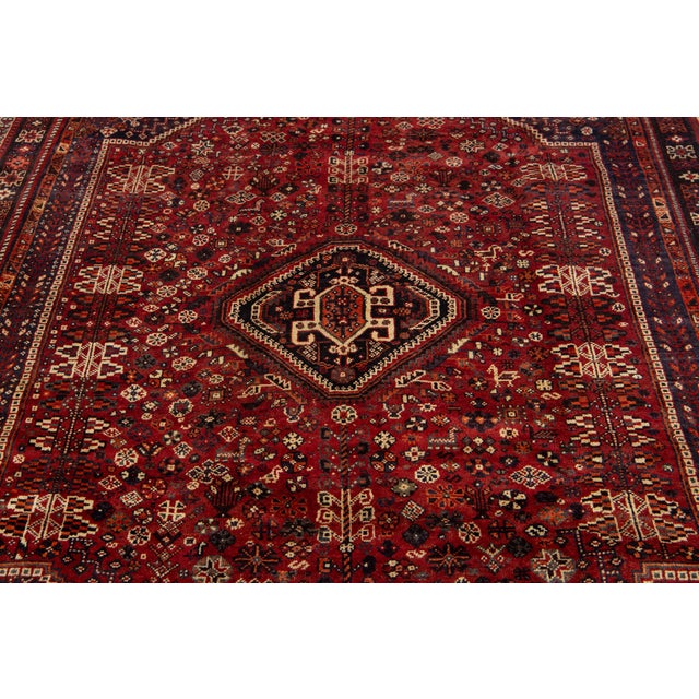 Textile Allover Designed Persian Shiraz Room SIze Wool Rug in Red For Sale - Image 7 of 10