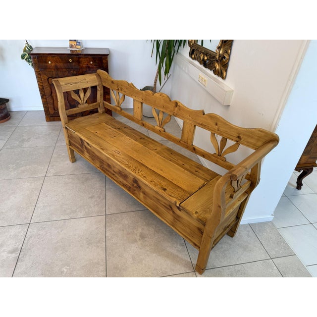Wood Provincial Biedermeier Chest Bench For Sale - Image 7 of 13