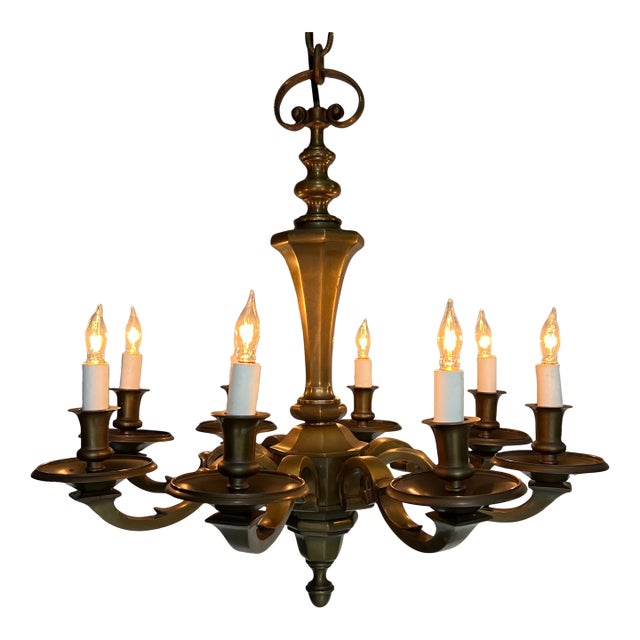 Small French 1940's Bronze Chandelier For Sale