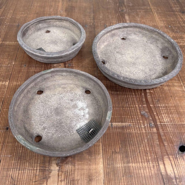Mid-Century Modern Vintage Round Bonsai Pots, Japan, 1950s, Set of 3 For Sale - Image 3 of 18