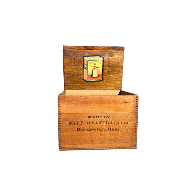 American Antique Wood Baker's Chocolate Boxes From Maine, Pair For Sale - Image 3 of 12
