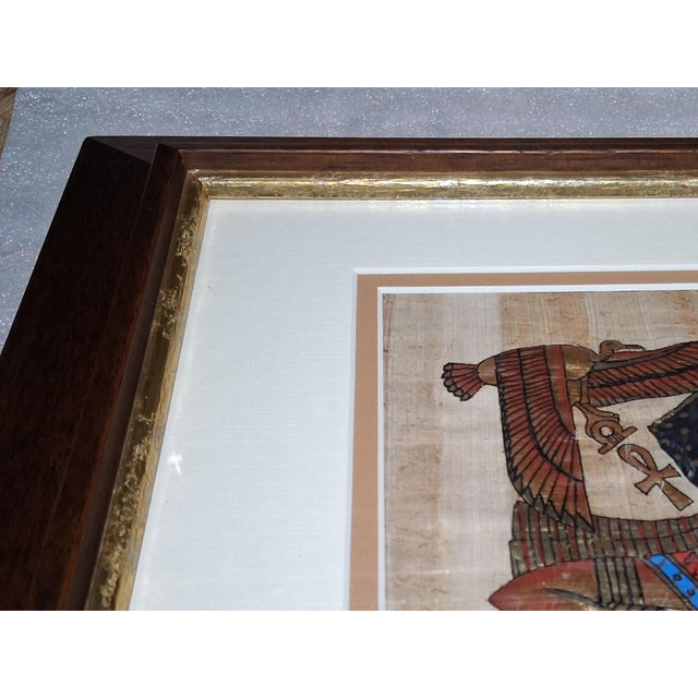 Wood Framed Vintage Egyptian Scene Handpainted on Papyrus For Sale - Image 7 of 12