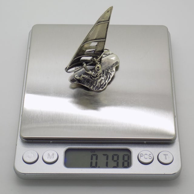 Silver Vintage Italian Handmade Genuine Silver Windsurf & Windsurfer Large Solid Figurine Miniature For Sale - Image 8 of 9