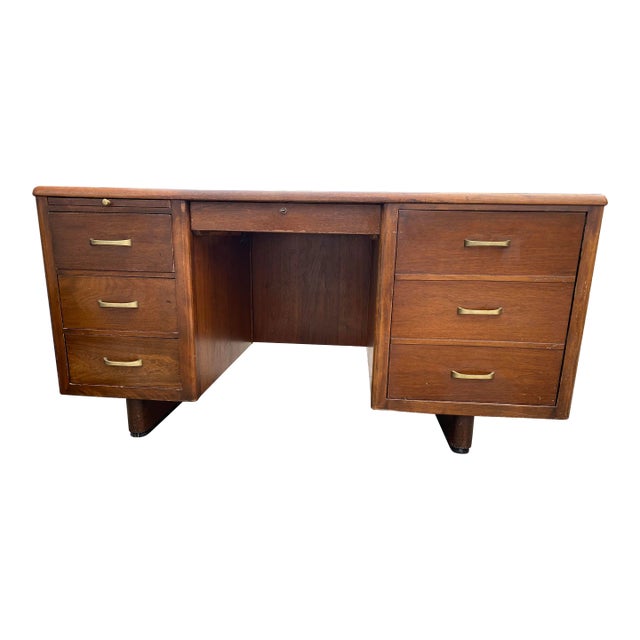 1960s Vintage Mid Mid Century Modern Wooden Desk Needs Restoration For Sale