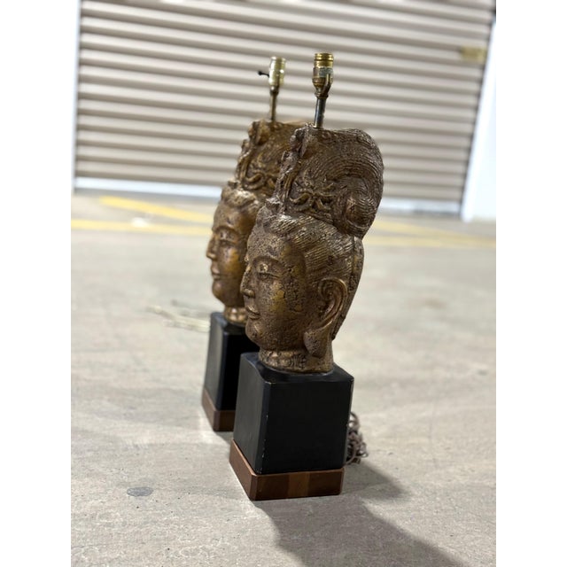 1960s James Mont Style Buddha Head Lamps - a Pair For Sale - Image 6 of 18