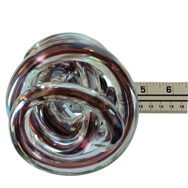 Abstract Art Glass Knot Twisted Infinity Decor Paperweight Clear & Purple Colors 4" X 3.5" For Sale - Image 9 of 11