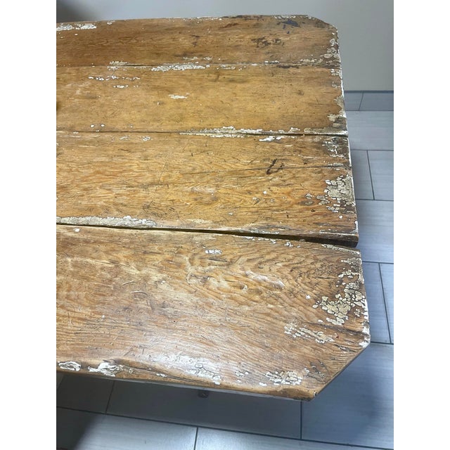 1970s Vintage Trestle Dining Table With Drawer For Sale - Image 10 of 10