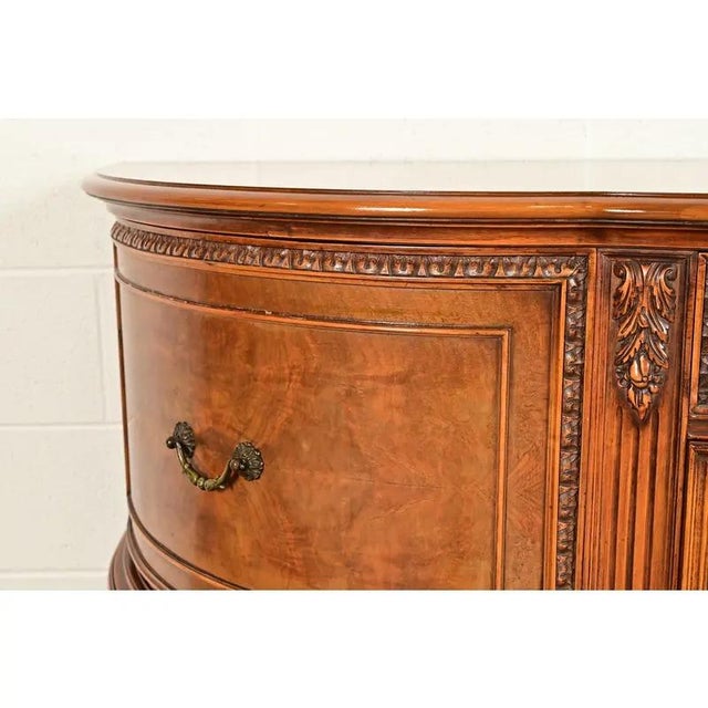 Wood Berkey & Gay Antique Georgian Burled Walnut Bow Front Sideboard or Bar Cabinet, Circa 1920s For Sale - Image 7 of 13