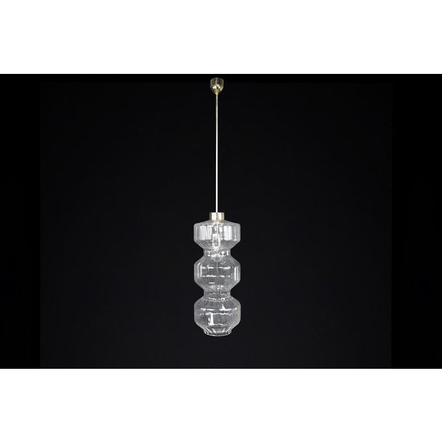 Mid-Century Modern Glass and Brass Pendant Lamp, Bohemia, Czechoslovakia, 1970s For Sale - Image 3 of 12