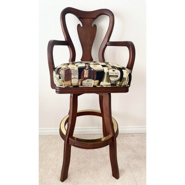 Exquisite Custom Cherry wood Swivel bar stool Late 20th Century Gorgeous bar stool very comfortable with footrest. Ethan...