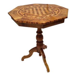 Antique Biedermeier Marquetry Chess Table, 1800s For Sale