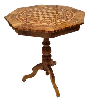 Antique Biedermeier Marquetry Chess Table, 1800s