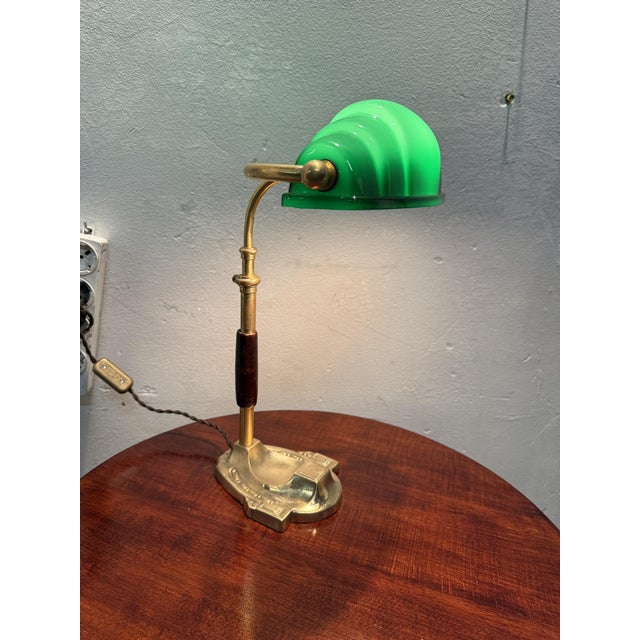 1920s Churchill Ministerial Lamp in Brass and Green Opaline Glass, 1920s For Sale - Image 5 of 8