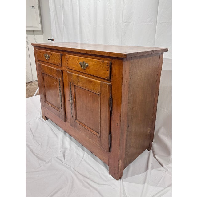 Antique Pine Server, France - circa 1700s. Beautiful patina as well as two board top. Original hardware (hand forged...