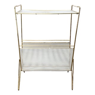 Mid-Century Perforated Metal Magazine Holder and Side Table, 1960s For Sale