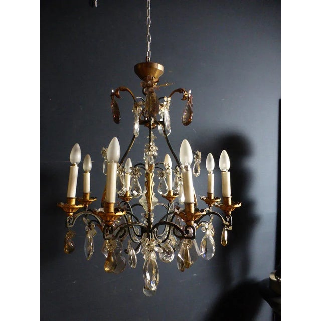 Antique Wrought Iron and Gilded Cage Chandelier For Sale - Image 10 of 11