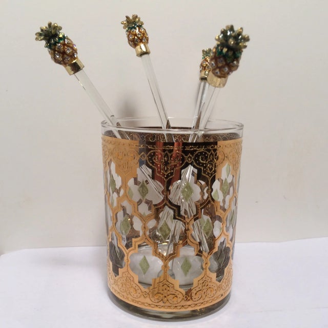 American Pineapple Topped Stir Sticks Gold and Crystal - Set of 4 For Sale - Image 3 of 6