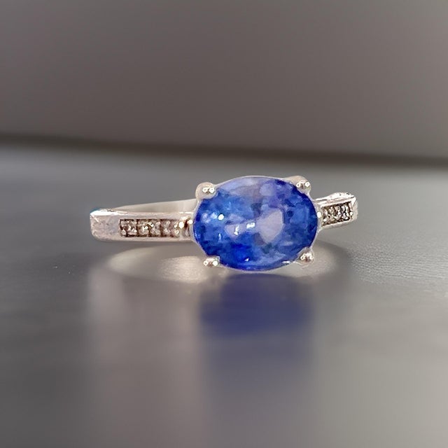 Metal Natural Sapphire Diamond Ring 6.5 14k White Gold 2.36 TCW Certified For Sale - Image 7 of 16