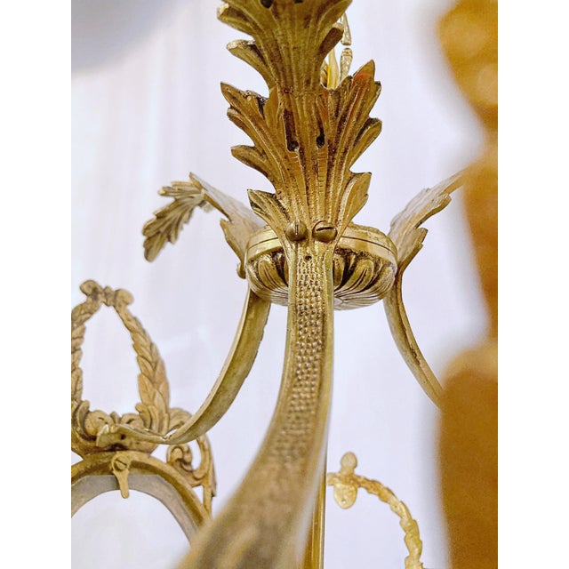 Vintage Bronze Lantern With Etched Glass Panels For Sale - Image 13 of 17