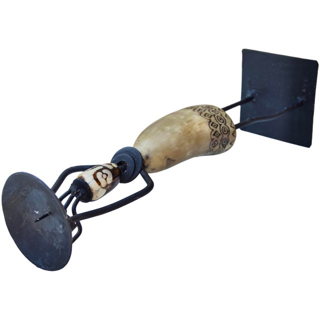 Late 20th Century Vintage Handmade & Patterned West-African Horn Candleholder Figurine For Sale - Image 5 of 7