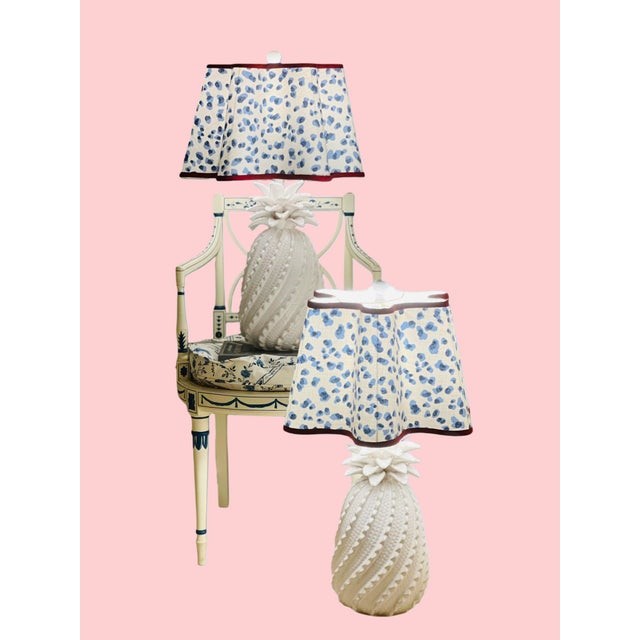 White Tall Palm Beach Style Pineapple Lamps Scalloped Shades - a Pair For Sale - Image 8 of 11