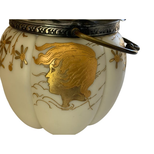 Late 19th Century Antique Mt Washington Smith Brothers Unmarked Crown Milano Glass Biscuit Jar 4402 Maiden Gold C. 1890s For Sale - Image 5 of 7