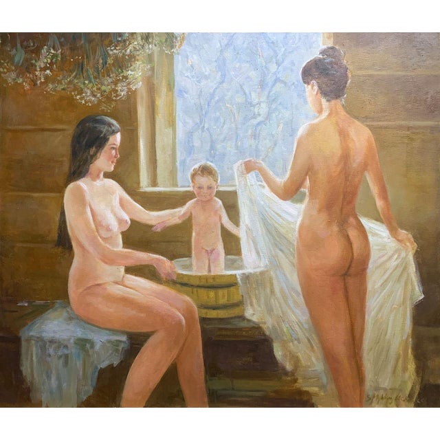 Oil Painting in the Bath Viktor Mikhailichenko For Sale