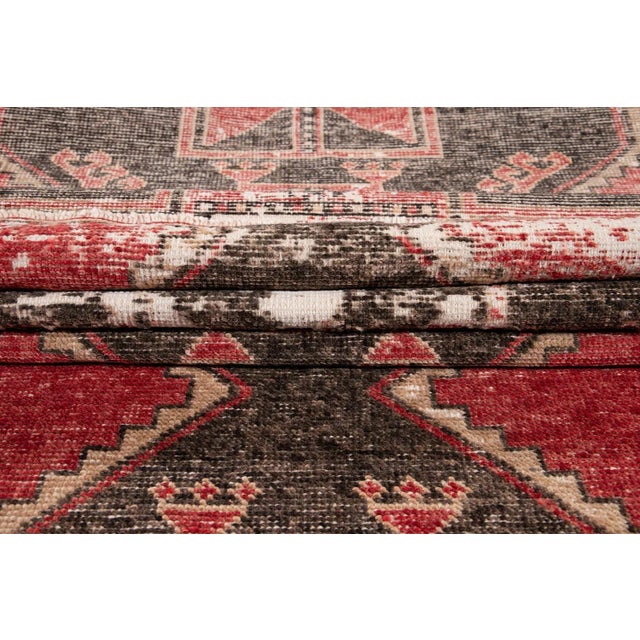 Vintage Turkish Handmade Red Geometric Wool Runner For Sale - Image 9 of 13