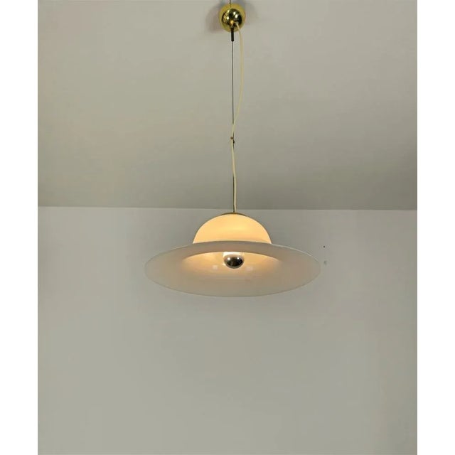 Mid-Century Modern Vintage Suspension Lamp in White Murano Glass, Italy, 1970s For Sale - Image 3 of 9