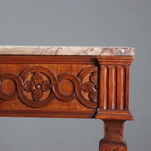 Neoclassical Walnut Console with Marble Top For Sale - Image 4 of 13