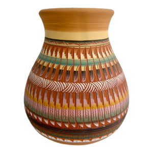Signed Navajo Pottery Vase by Ernie Watchman – Hand-Coiled Geometric Design