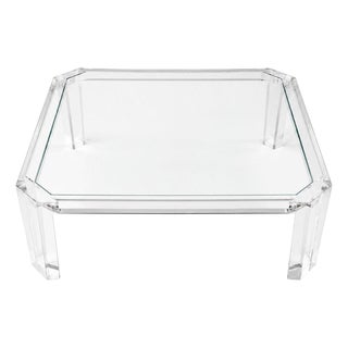 1980s Attributed to Charles Hollis Jones Square Lucite Coffee Table With Glass Top For Sale