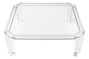1980s Attributed to Charles Hollis Jones Square Lucite Coffee Table With Glass Top