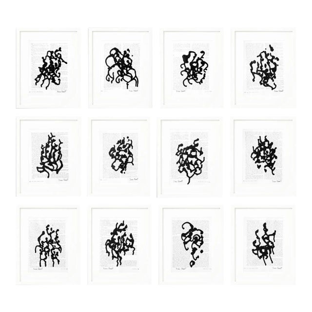 Wood Shadow Box Framed Originals by Diane Grant 'Black & White Abstractions Series' #3 - 50.8' by 43.1' Gallery Wall Art Installation - Set of 12 For Sale