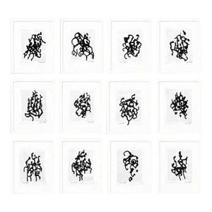 Wood Shadow Box Framed Originals by Diane Grant 'Black & White Abstractions Series' #3 - 50.8' by 43.1' Gallery Wall Art Installation - Set of 12