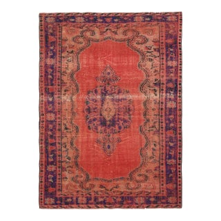 1970s Vintage Turkish Oushak Handmade Wool Cotton Red Area Rug For Sale