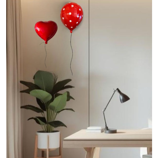 Ceramic Red Glossy Ceramic Heart Balloon Sculpture For Sale - Image 7 of 11