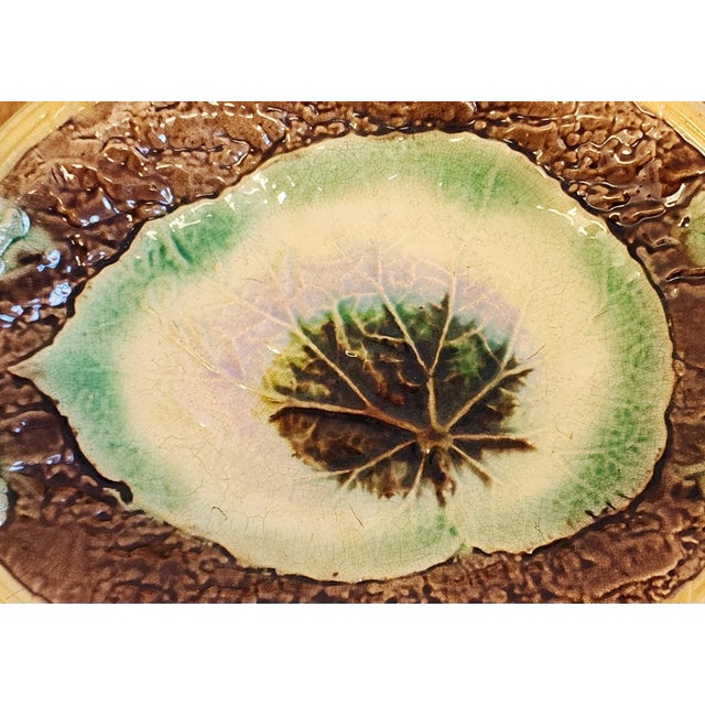 Ceramic Antique 19th Century Majolica Begonia Leaf Platter For Sale - Image 7 of 10
