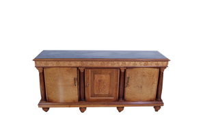 Empire Style Sideboard in Briar with Green Marble Top & Mirror, 1940s, Set of 2