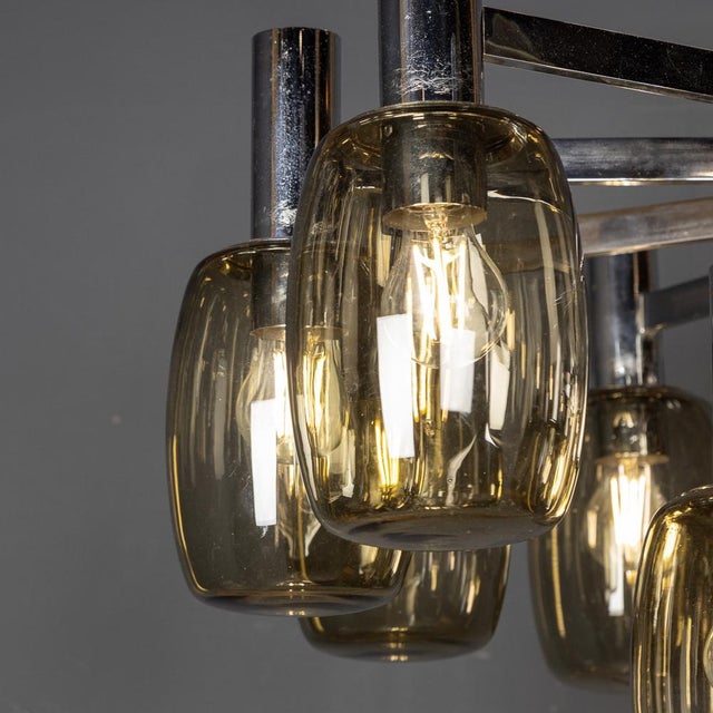 Vintage Italian Chrome and Smoked Glass Chandelier, 1970 For Sale - Image 11 of 17