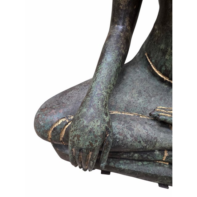 Vintage Thai Gilt Bronze Seated Buddha Sculpture in Earth-Touching Mudra For Sale In Chicago - Image 6 of 10
