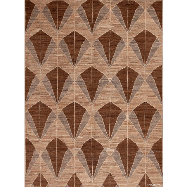 Nazmiyal Collection Earthy Brown and Neutral Grey Color Large Scale Geometric Modern Rug For Sale