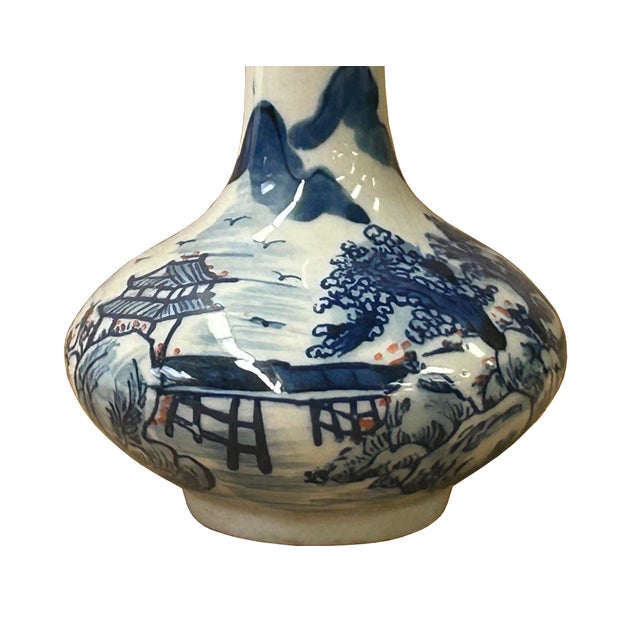 Ceramic 4.5" Chinese Blue White Scenery Flower Graphic Small Porcelain Art Vase For Sale - Image 7 of 12