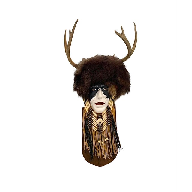 Late 20th Century Shaman Mask Plaster With Antler Vintage Southwestern Walk Mount Decor For Sale - Image 4 of 5