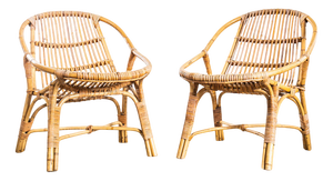 Low French Rattan Armchairs, 1960s, Set of 2