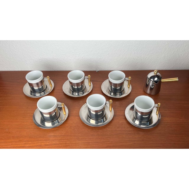 Italian Postmodern Lavazza Oro Series Espresso Cups and Saucers from Balzano, 1980s, Set of 7 For Sale - Image 13 of 18